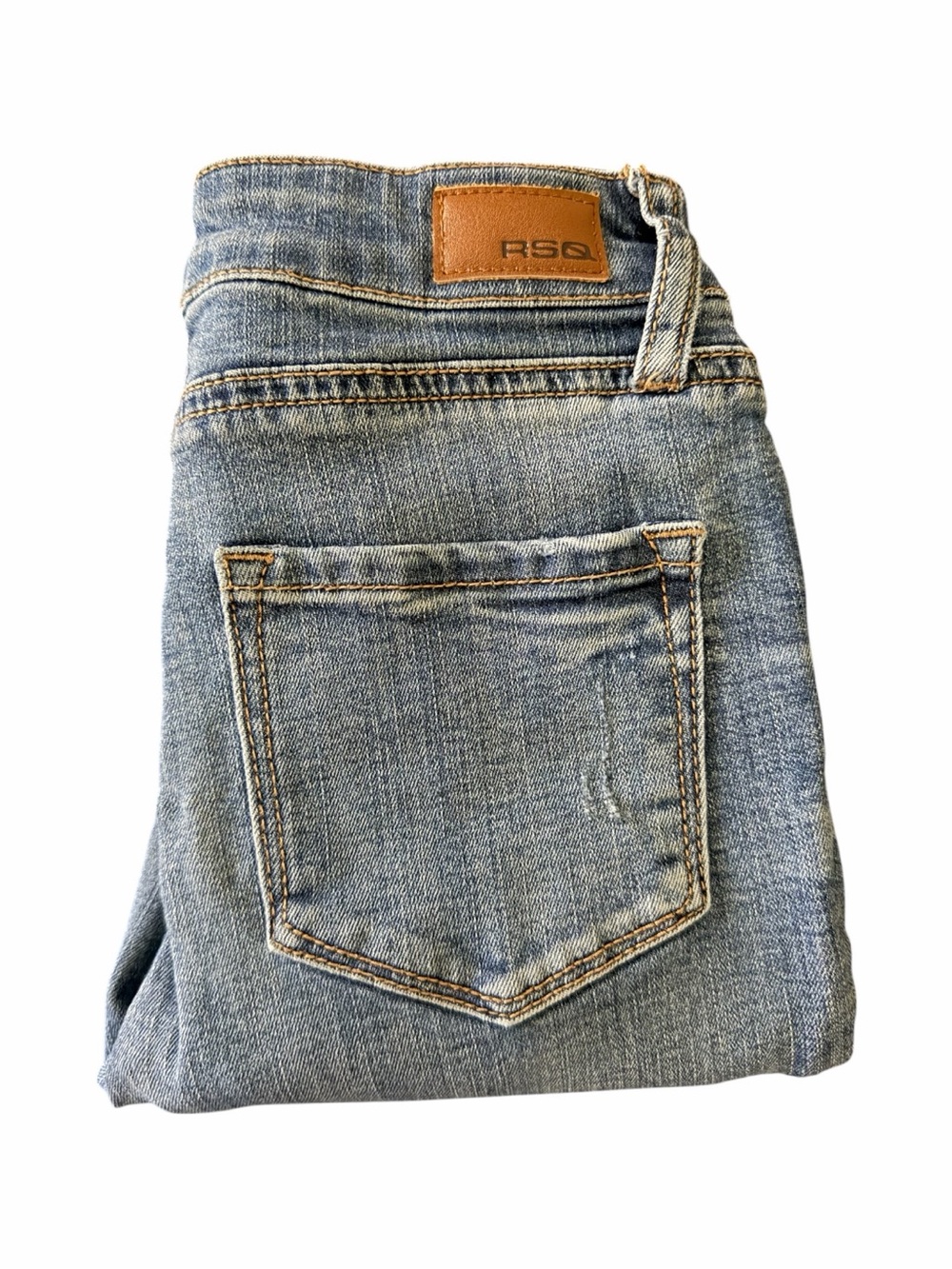RSQ Blue Kids Denim Jeans with Leather Logo Patch-distressed-size 8